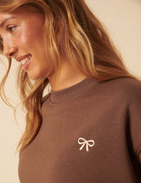 Brown Bow Embroidered Sweatshirt