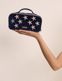 Navy Embroidered Makeup Bag