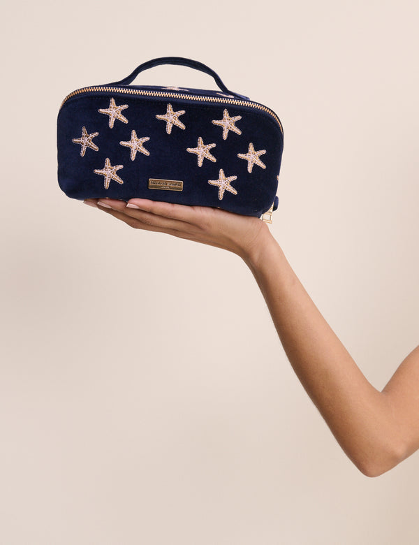Navy Embroidered Makeup Bag