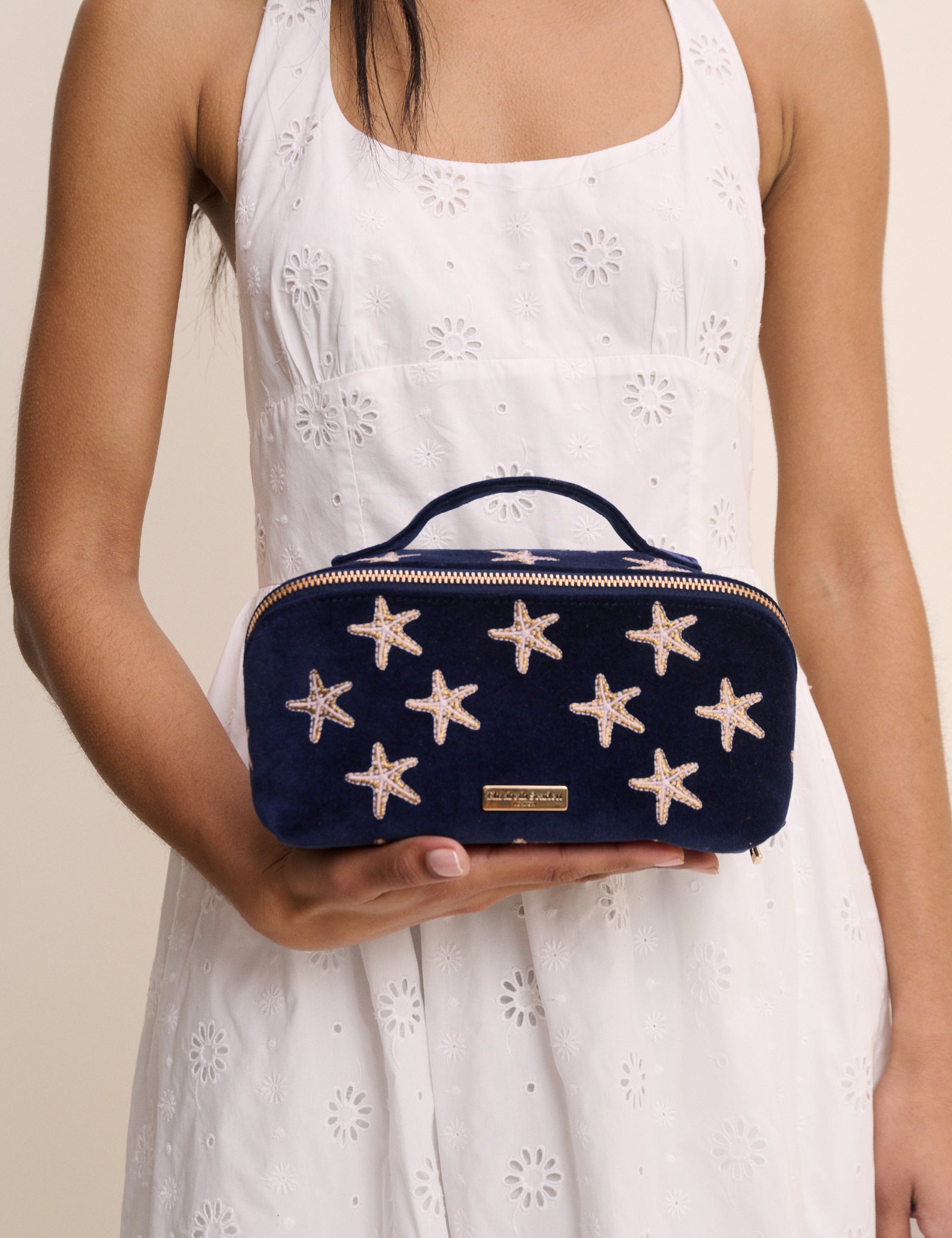 Navy Embroidered Makeup Bag