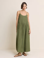 Olive Green Pintuck Mina Maxi Dress