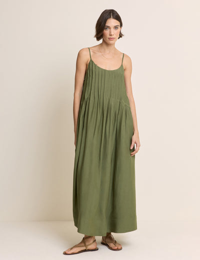 Olive Green Pintuck Mina Maxi Dress