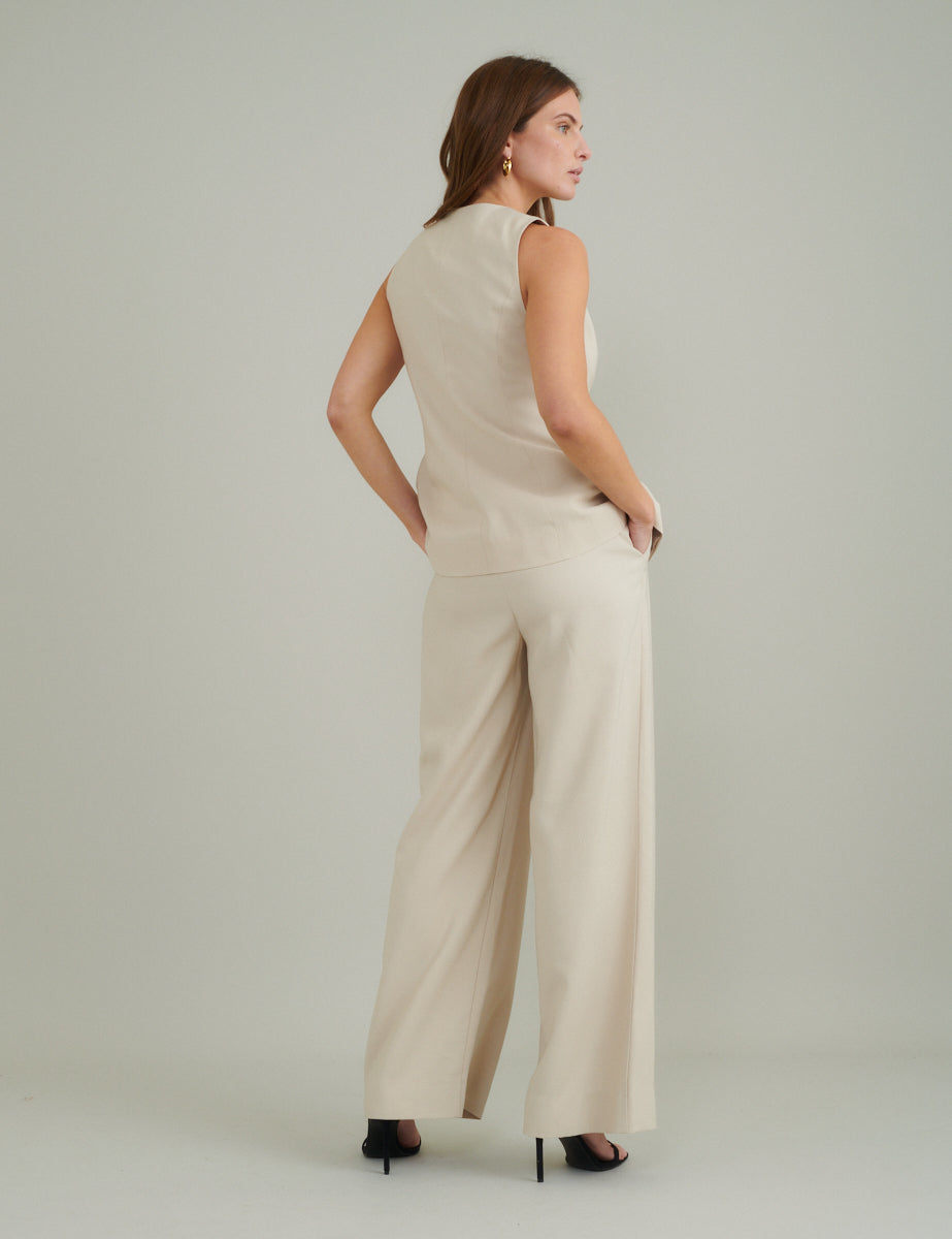 Cream Crew Neck Longline Waistcoat