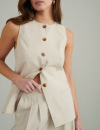 Cream Crew Neck Longline Waistcoat