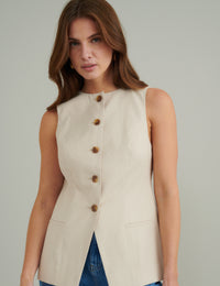 Cream Crew Neck Longline Waistcoat