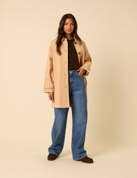 Camel Single Breasted Cropped Trench Coat