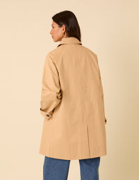 Camel Single Breasted Cropped Trench Coat