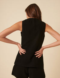 Black Longline Crew Neck Waistcoat