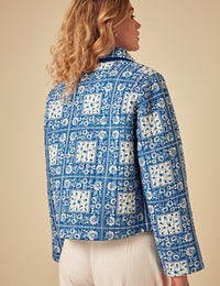 Blue Floral Print Quilted Jacket