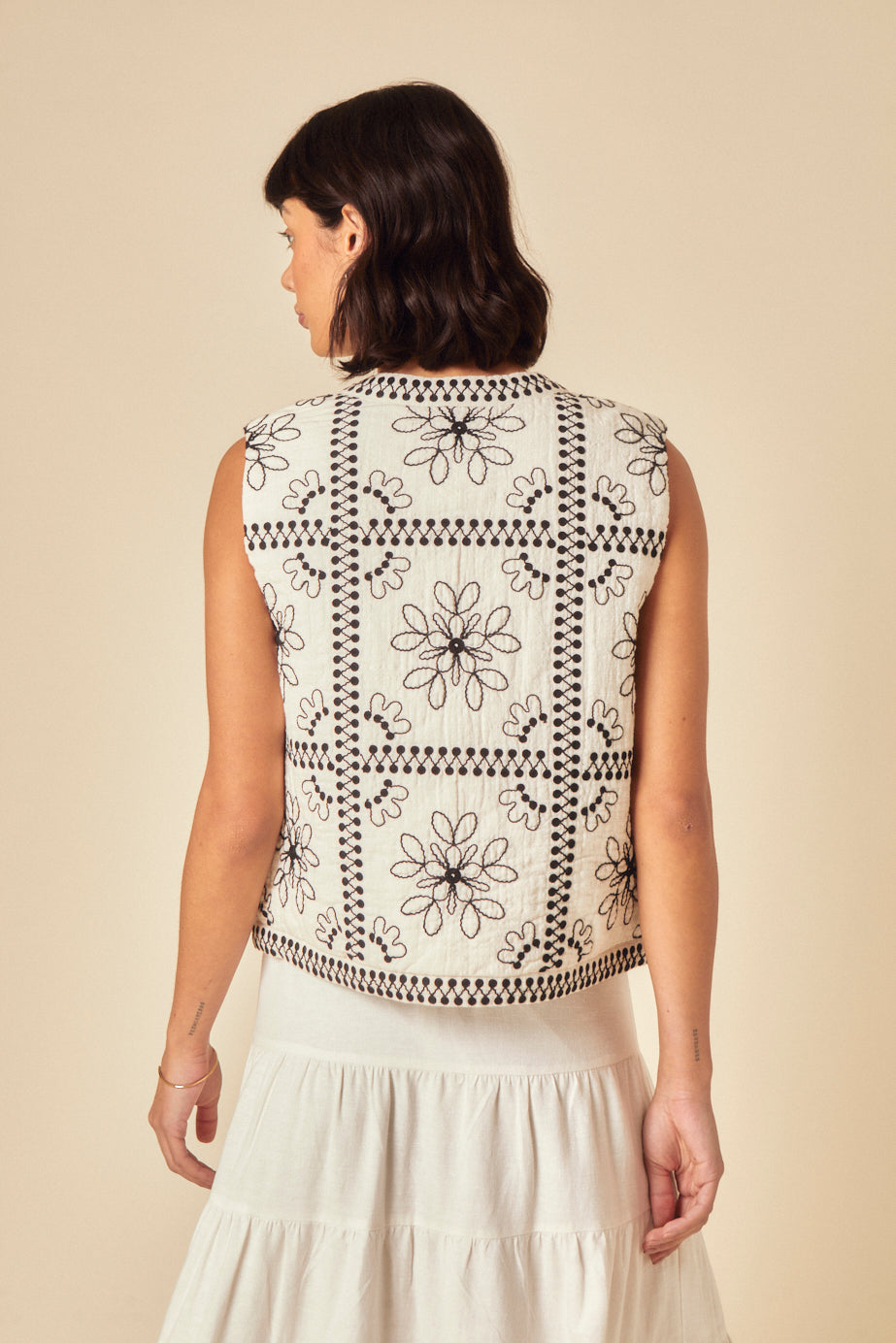 White Floral Embroidered Gilet