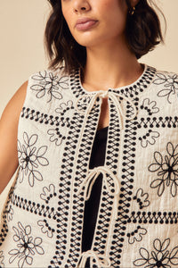 White Floral Embroidered Gilet