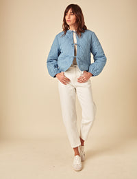 Blue Tie-Front Quilted Jacket
