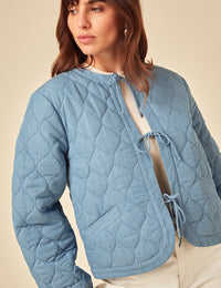 Blue Tie-Front Quilted Jacket