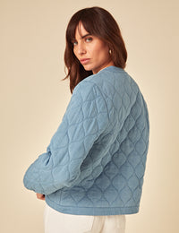 Blue Tie-Front Quilted Jacket