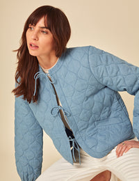 Blue Tie-Front Quilted Jacket
