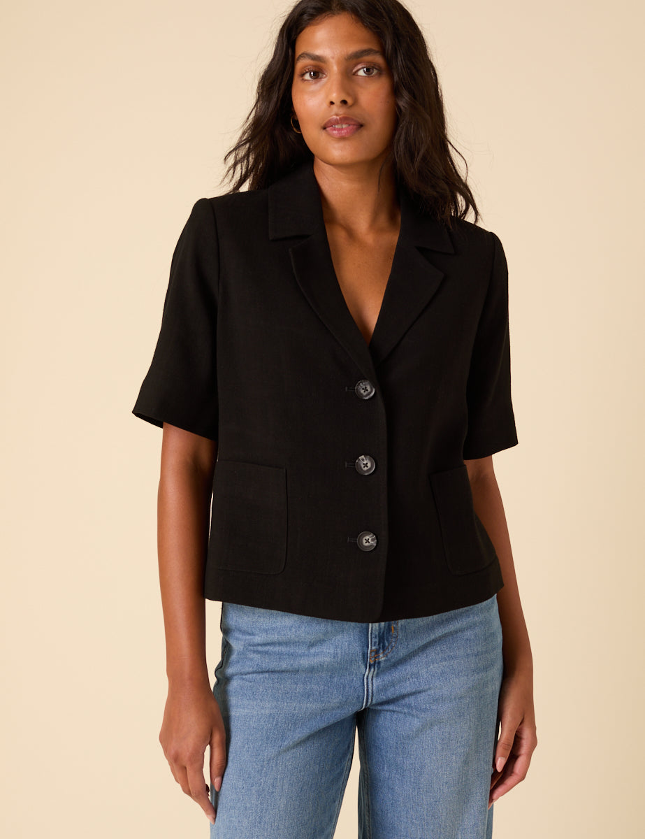 Black Button Down Short Sleeve Blazer1