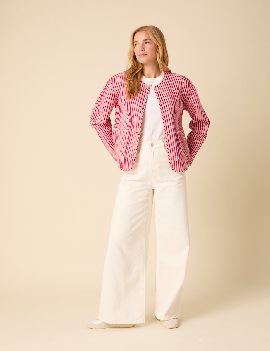 Pink Floral Quilted Reversible Jacket
