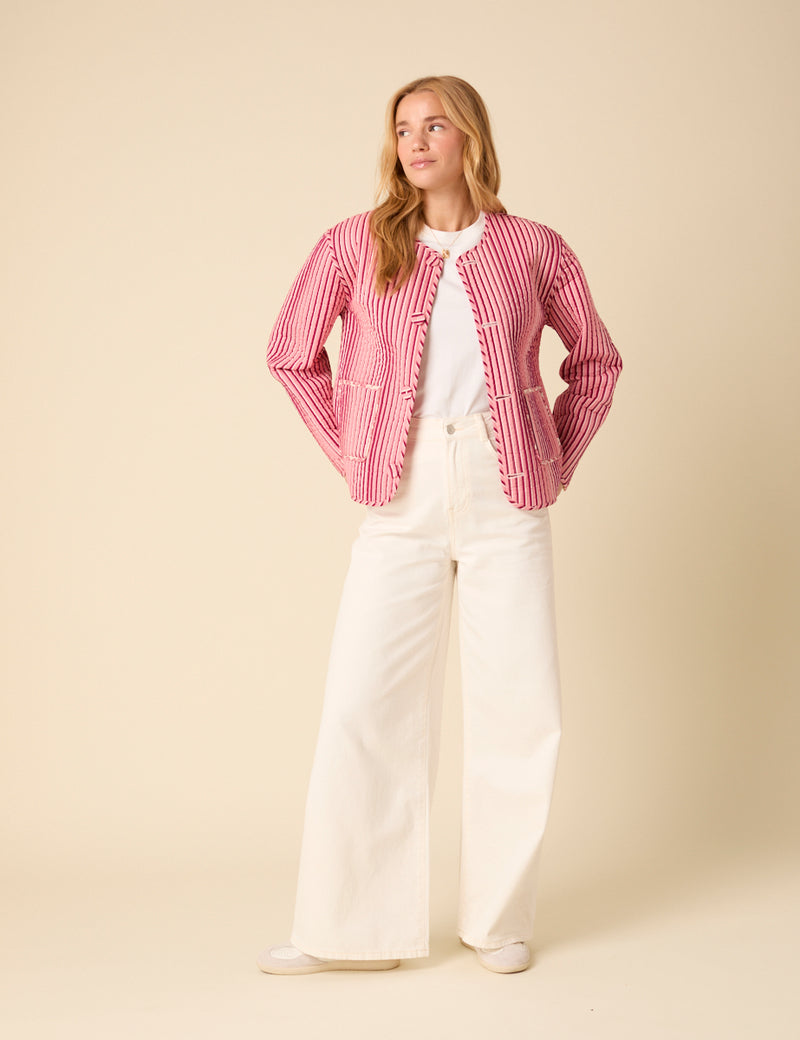 Pink Floral Quilted Reversible Jacket