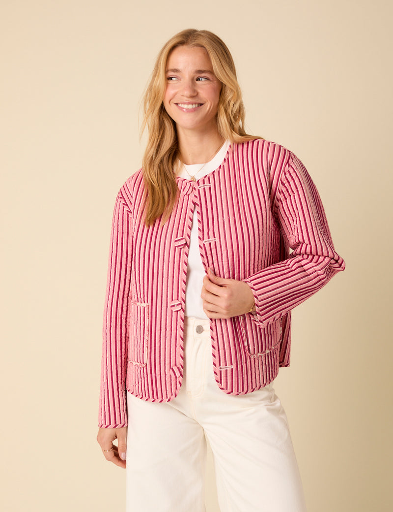 Pink Floral Quilted Reversible Jacket