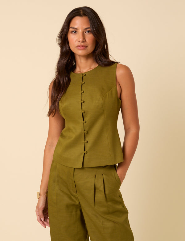 Green Crew Neck Tailored Waistcoat