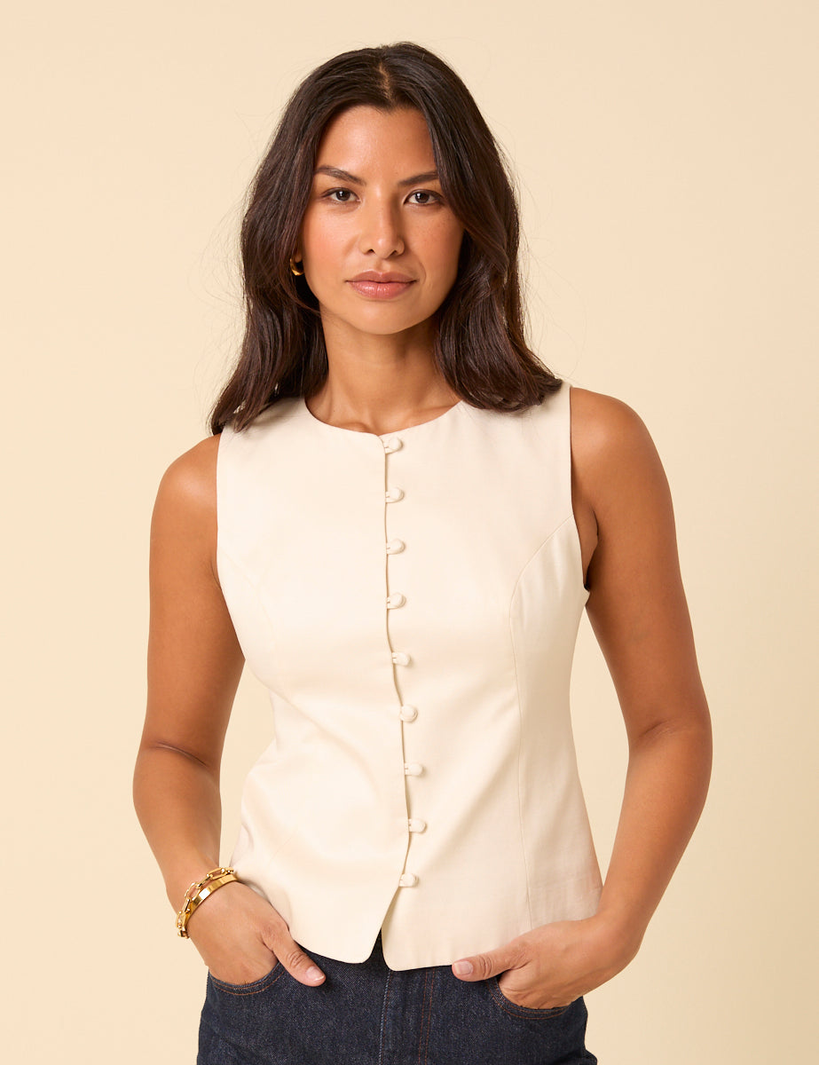 White Crew Neck Tailored Waistcoat