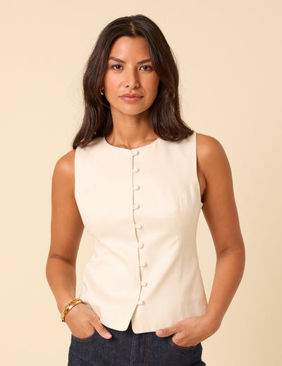 White Crew Neck Tailored Waistcoat