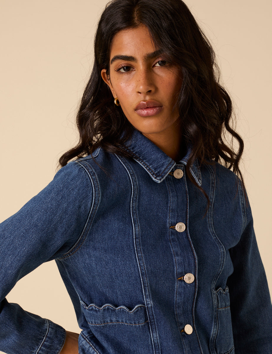 Dark Denim Scallop Hem Jacket
