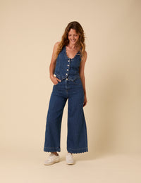 Blue Denim Scallop Trim Waistcoat