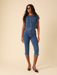 Mid-wash Denim Button Down Top