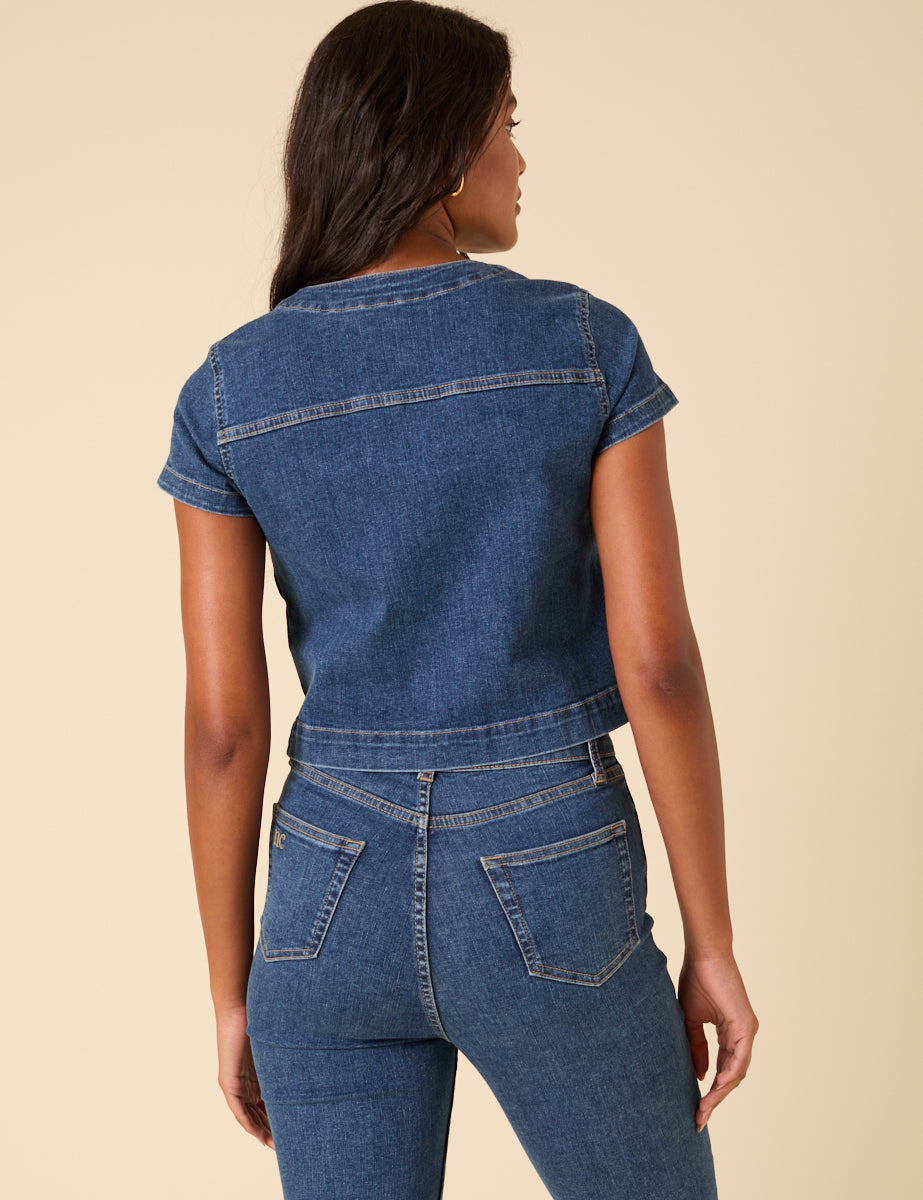 Mid-wash Denim Button Down Top