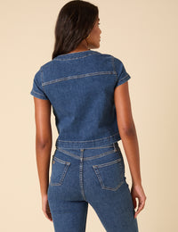 Mid-wash Denim Button Down Top