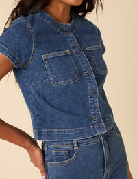 Mid-wash Denim Button Down Top