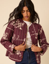 Burgundy Floral Reversible Quilted Jacket
