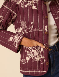 Burgundy Floral Reversible Quilted Jacket