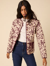 Burgundy Floral Reversible Quilted Jacket