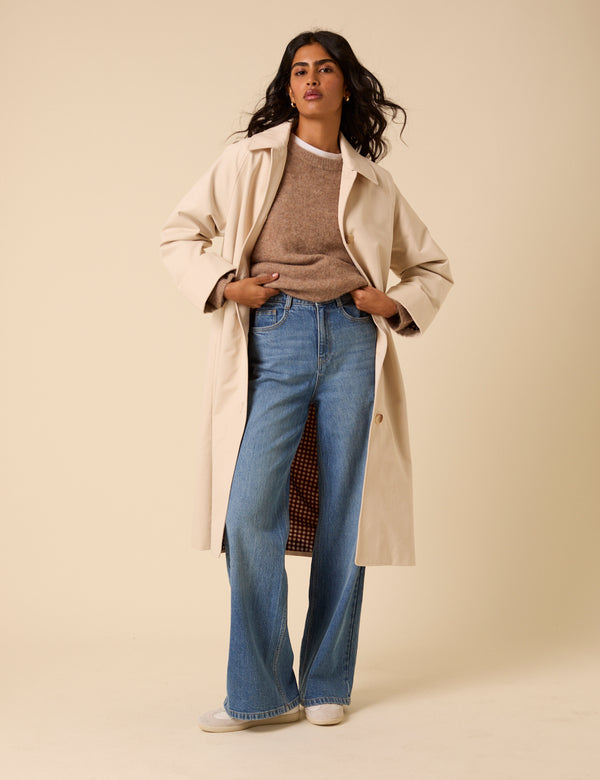 Stone Single Breasted Trench Coat