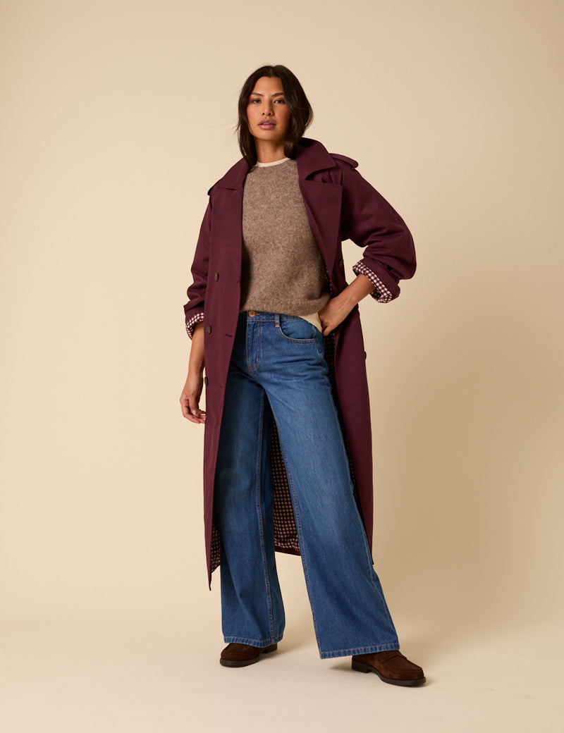 Burgundy Double Breasted Trench Coat