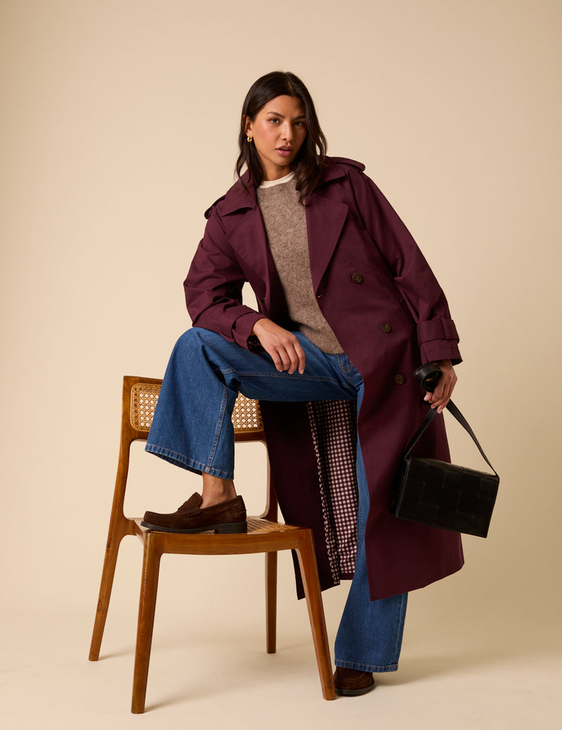 Burgundy Double Breasted Trench Coat