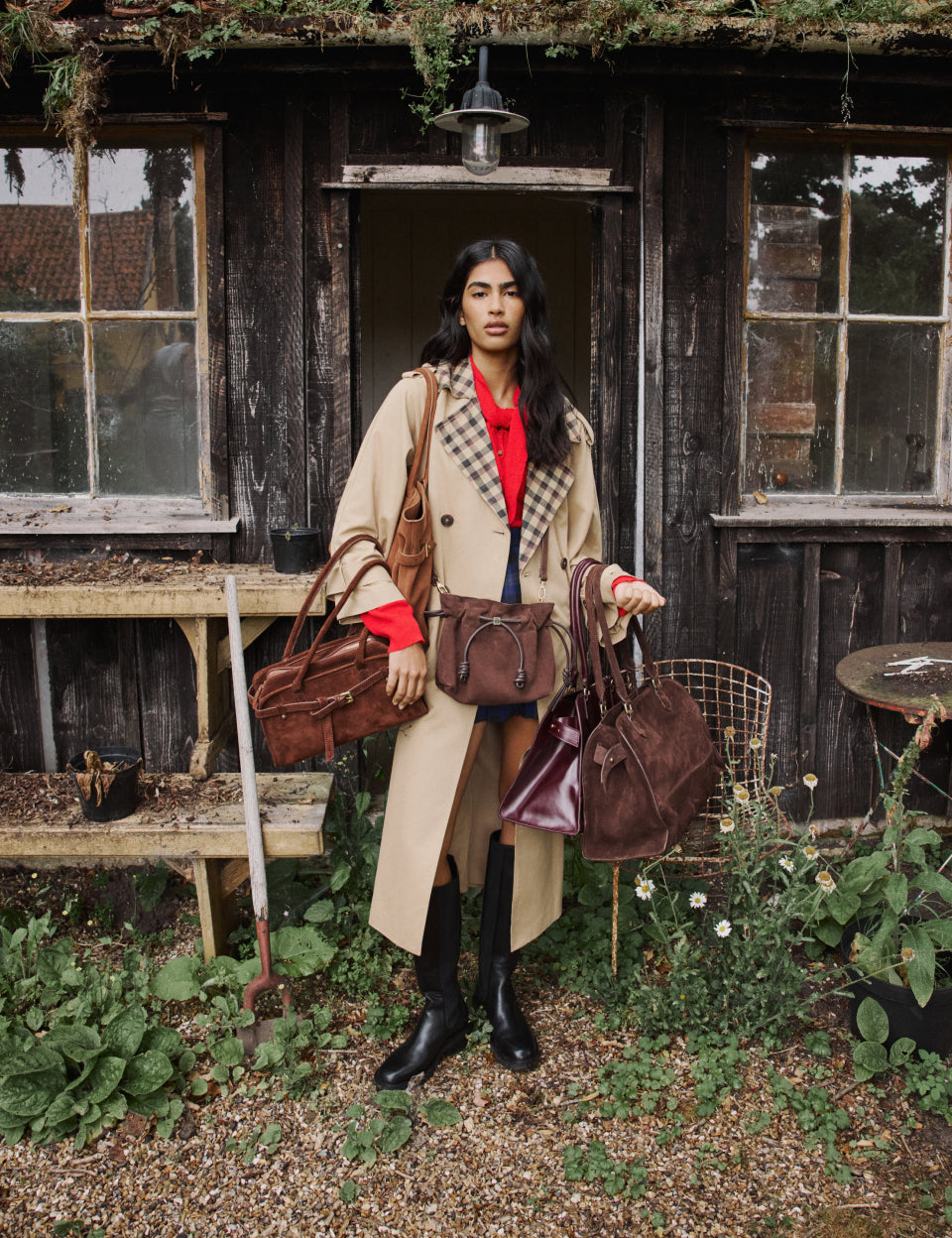 Camel Check Trim Trench Coat