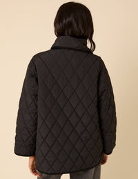 Black Quilted Detachable Scarf Coat