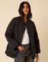 Black Quilted Detachable Scarf Coat