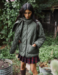 Khaki Quilted Detachable Scarf Coat