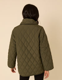 Khaki Quilted Detachable Scarf Coat