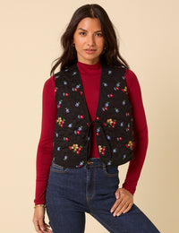 Black Floral Embroidered Waistcoat
