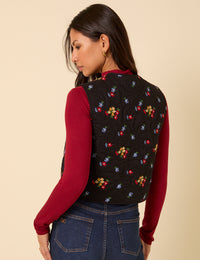 Black Floral Embroidered Waistcoat