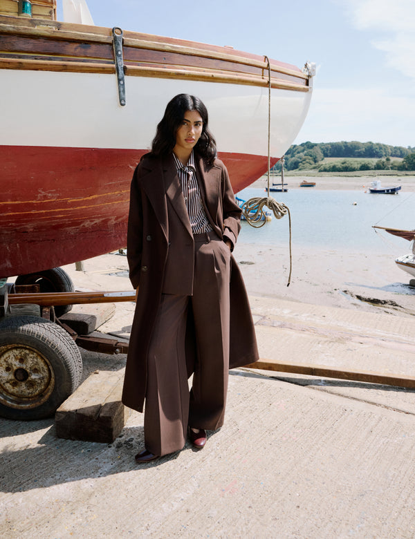 Chocolate Brown Double Breasted Relaxed Coat