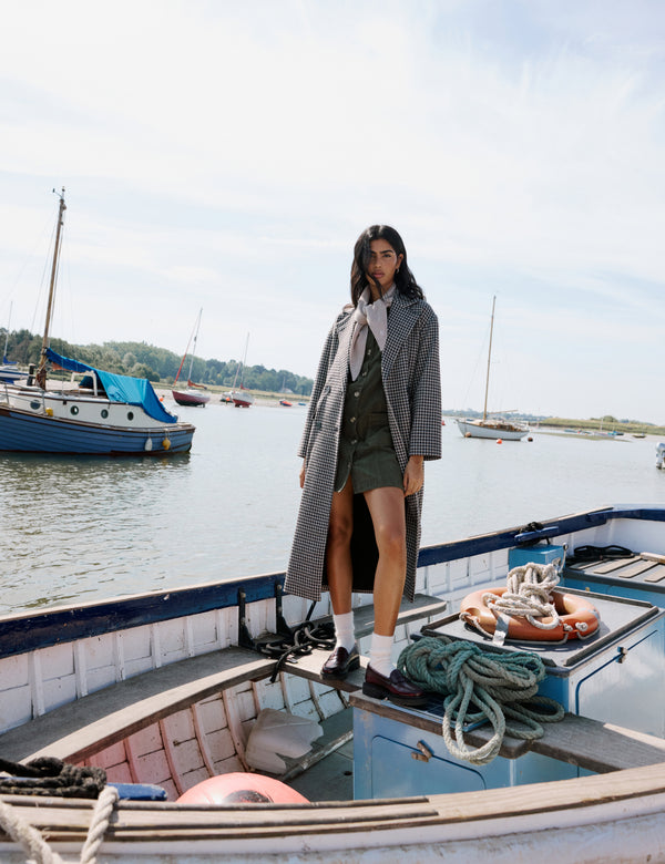 Black And Brown Houndstooth Relaxed Coat