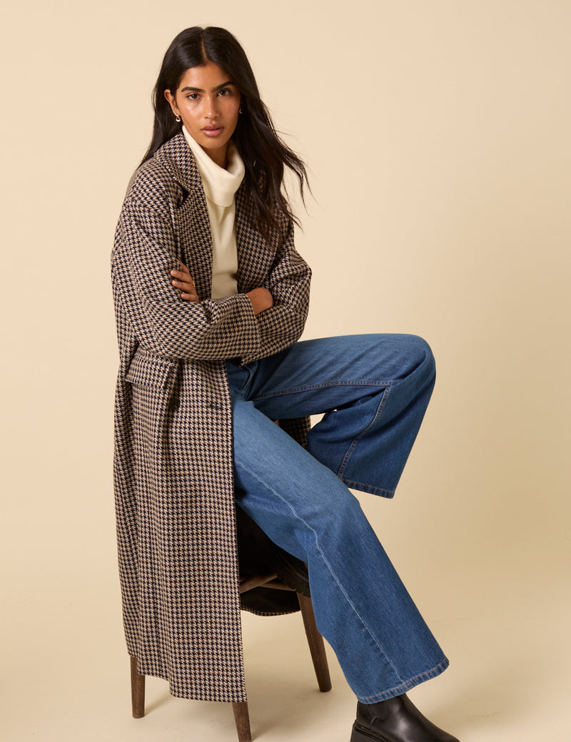 Black And Brown Houndstooth Relaxed Coat
