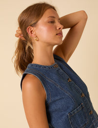Dark Blue Denim Crew Neck Waistcoat
