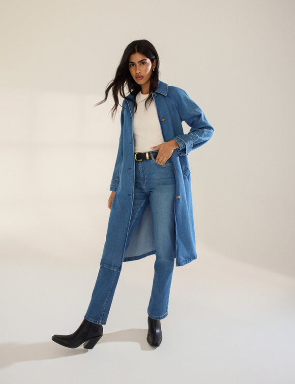 Denim Single Breasted Trench Coat